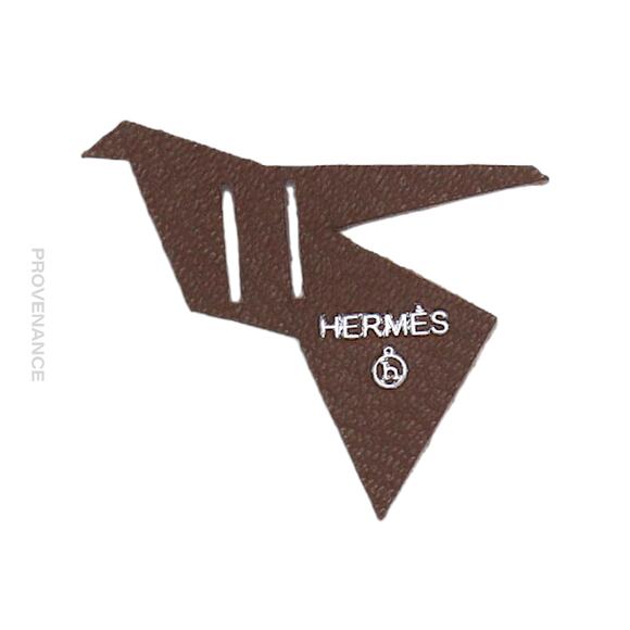🔴 Hermes Petit "h" Bird Ribbon Charm - Brown Leather - Picture 1 of 3